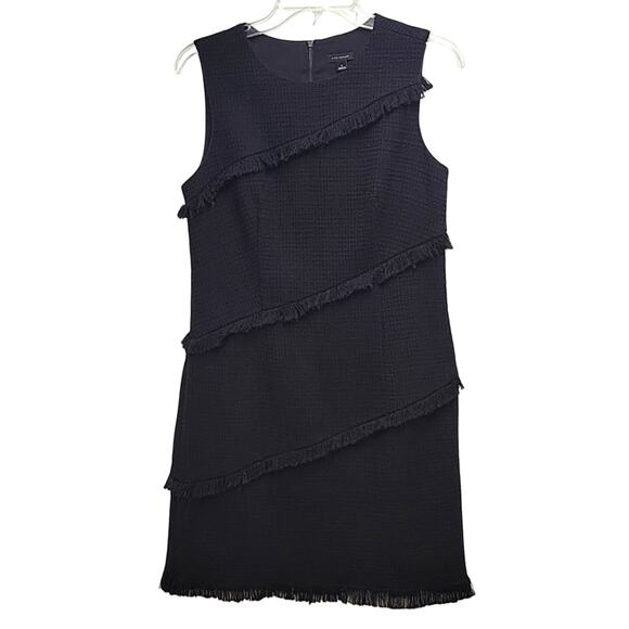Ann Taylor Black Textured  Sleeveless Fully Lined Fringed Party Dress Size 4 - Picture 1 of 14